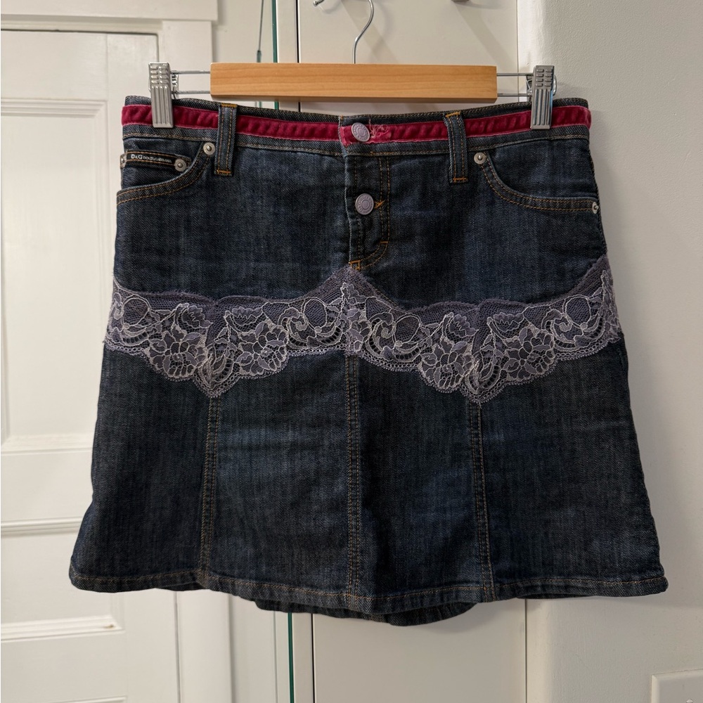 D&G Blue Embellished Mini A-Line Skirt